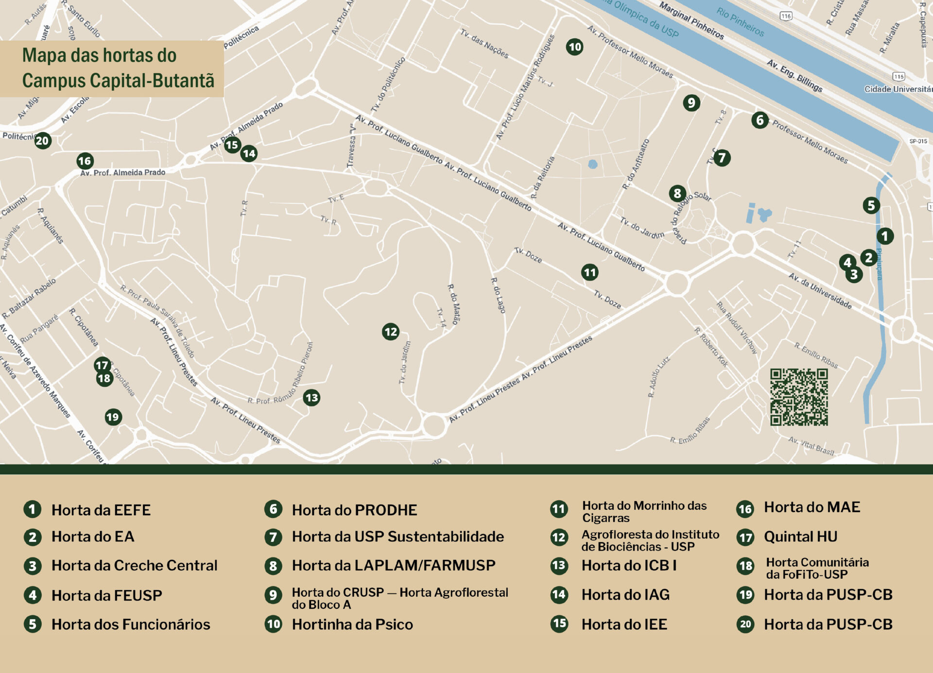 Mapa das hortas do Campus Capital-Butantã